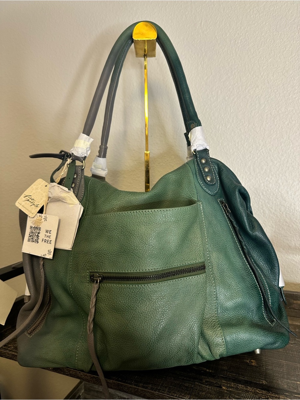 FREE PEOPLE WE THE FREE OMBRÉ EMERSON TOTE BAG in GREEN OMBRÉ NWT
